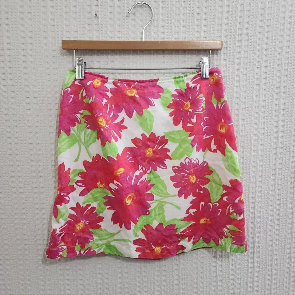 Merona Pink Floral Mini Skirt Y2K 2000s Lined Cotton Summer Skirt Size 10